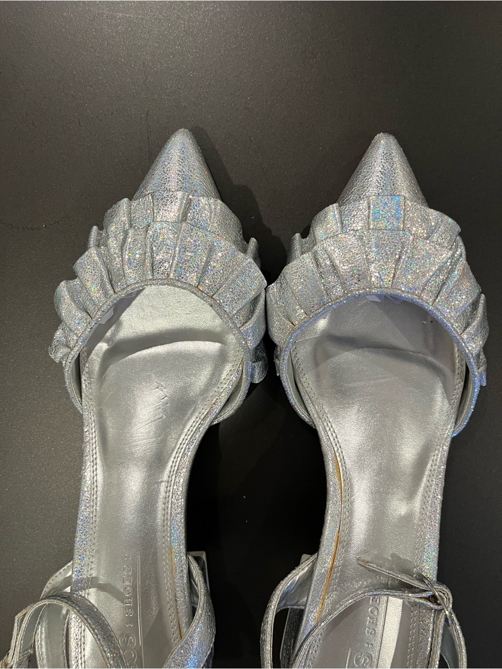 ASOS Silver Holographic Ruffle Slingback Heels - Picture 4 of 7